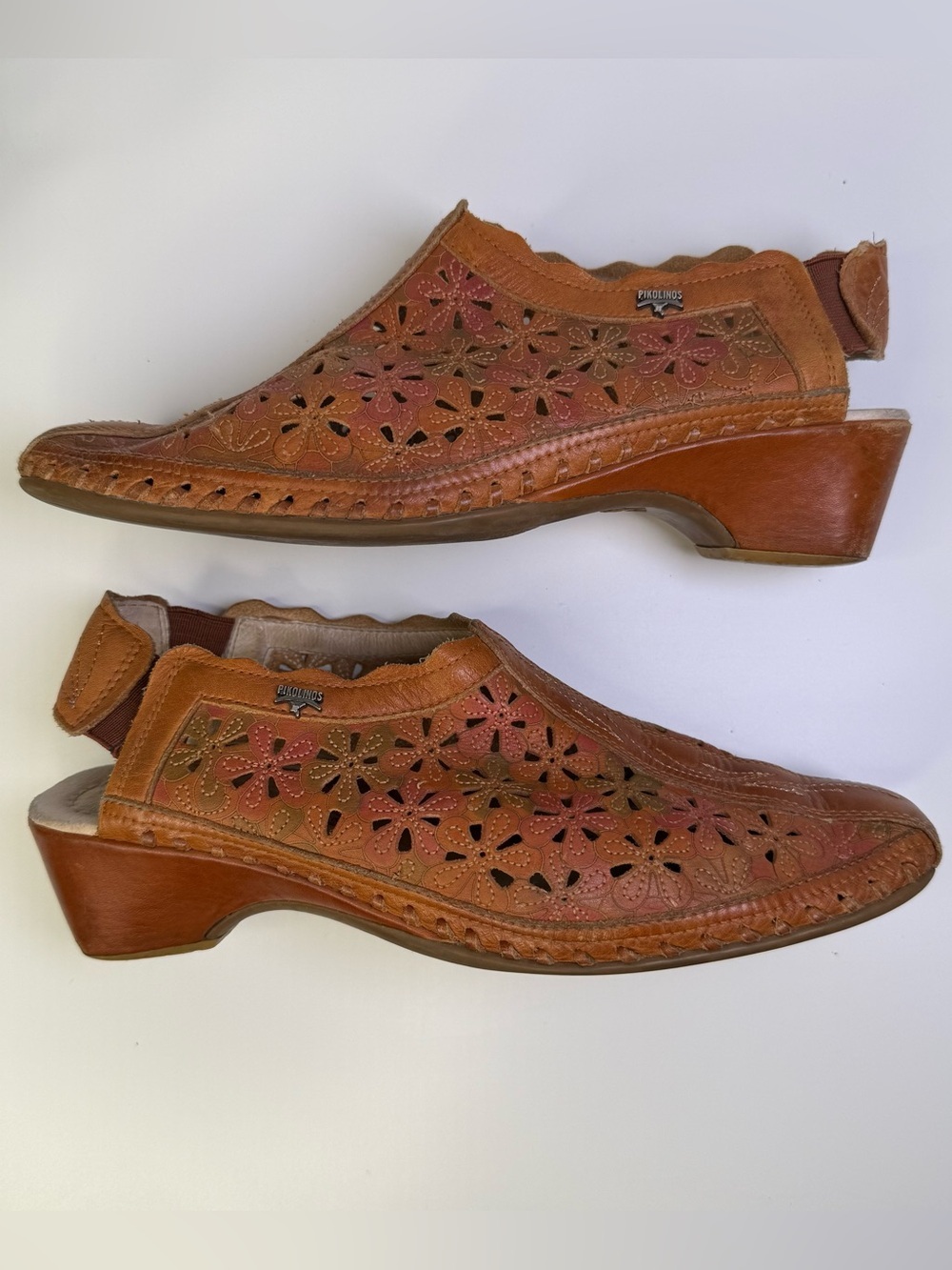 Pikolinos Romana Multitone Floral Leather Cut Out Brown Slip On Mules Size 38 - Picture 14 of 16